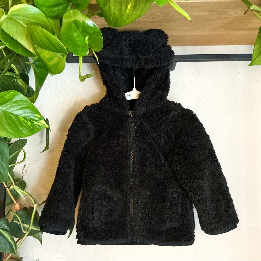 KIDS: Cat & Jack Black Fuzzy Bear Hoodie Zip Up Sweater